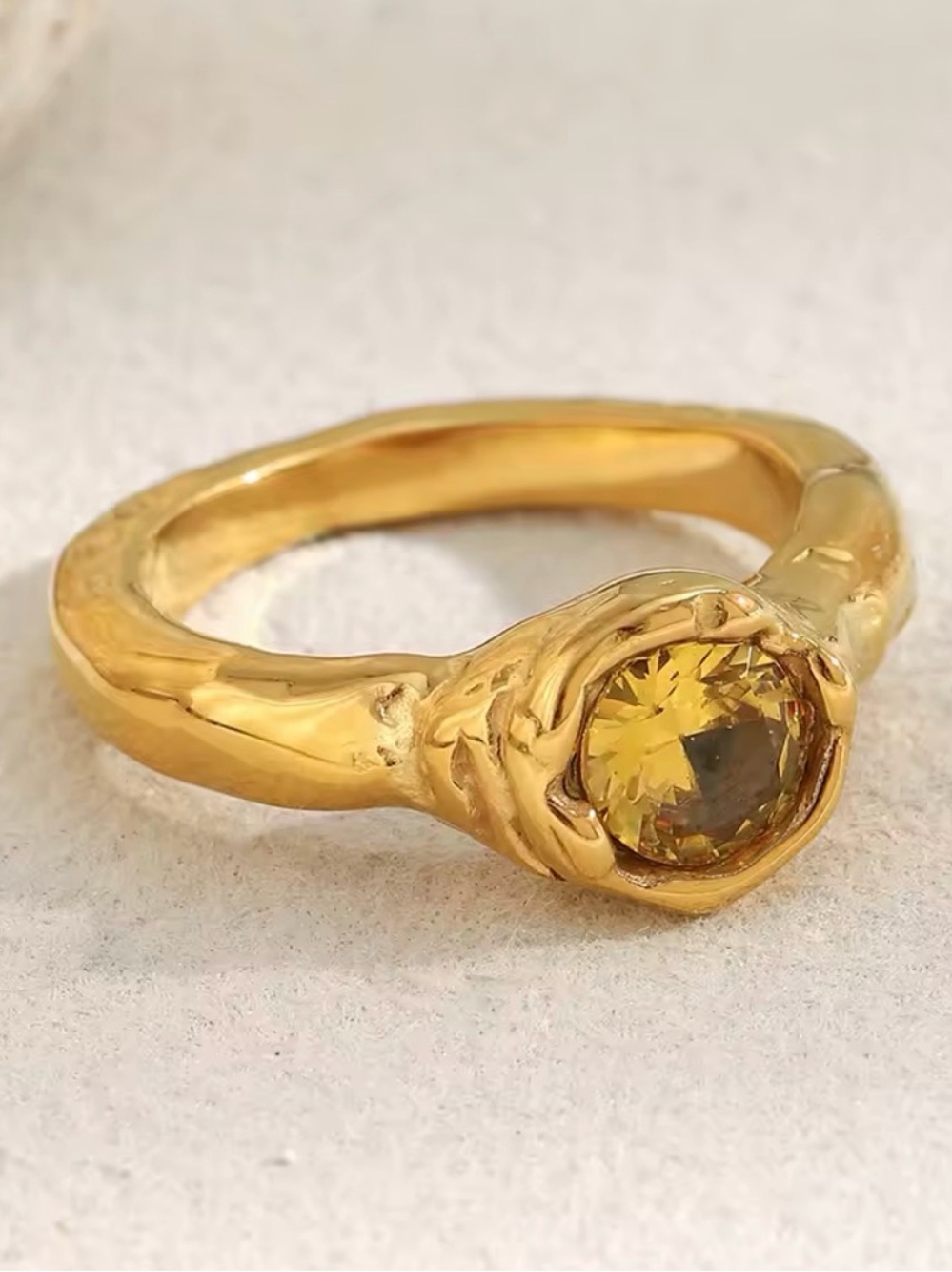 New Ring! 18K Gold  Ring with Yellow Stone Tarnish Free Tarnish Waterproof